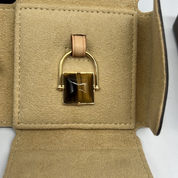 Louis Vuitton NWB Vintage 18K Yellow Gold Tiger Eye Padlock Shaped Pendant - Picture 2 of 16